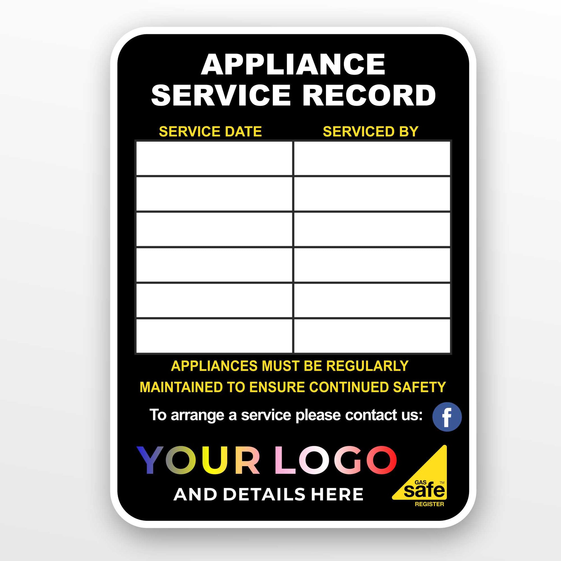 Appliance Service Stickers for gas fitters and boiler engineers