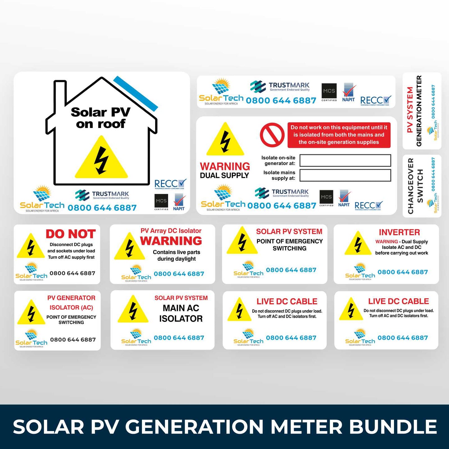 Custom Solar Labels – Gen Meter & Switch Set