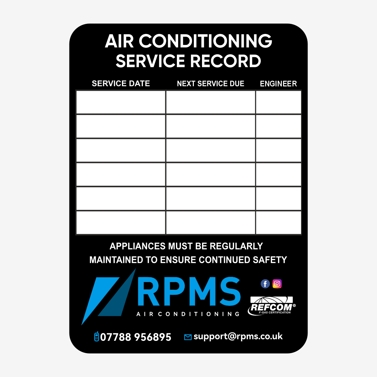 Air Con Service Labels 90x65mm – service reminder stickers for HVAC and air conditioning maintenance