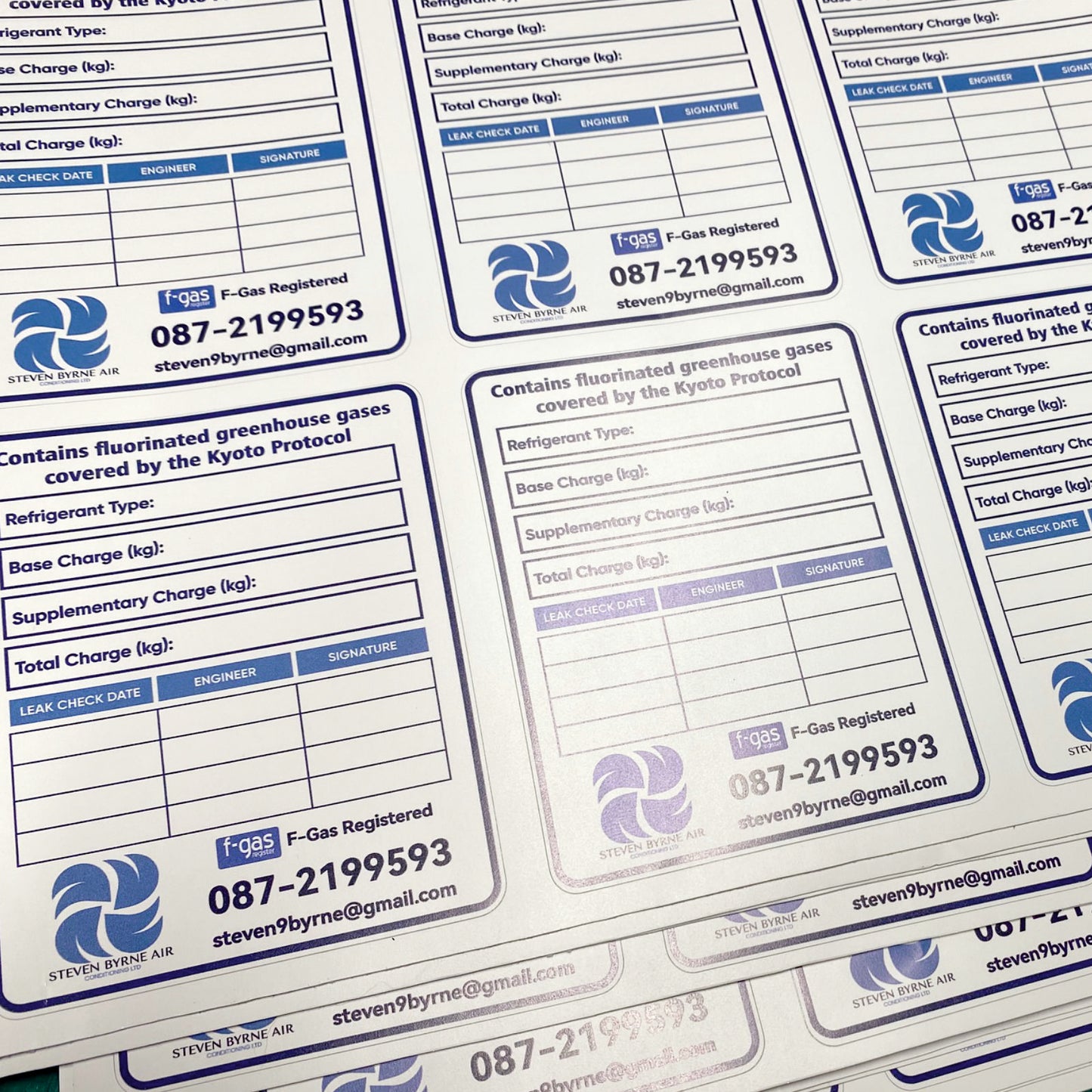 Air conditioning service record label for logging maintenance visits and inspection dates on HVAC systems
