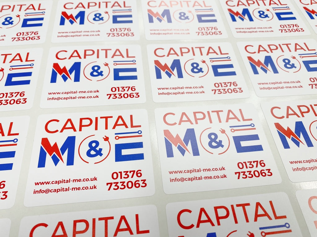 Gloss white vinyl business labels – waterproof and long-lasting