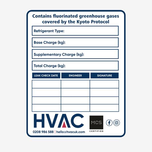 HVAC F-Gas Leak Check Labels 135x100mm – service record stickers for refrigeration and air conditioning compliance