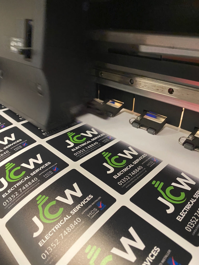 Custom business details vinyl stickers with logo and contact info