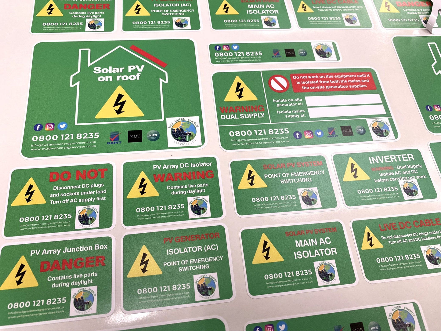 Solar PV & Renewables Electrician Safety Stickers Bundle