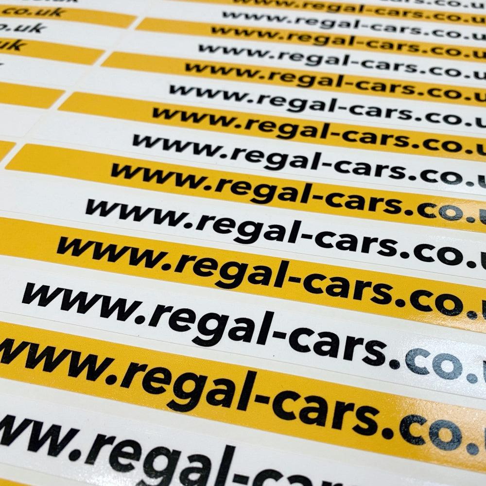 Laminated waterproof number plate stickers for car sales forecourts