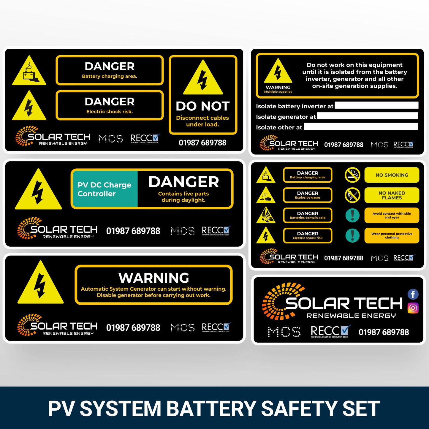 Solar PV System Battery Safety Stickers