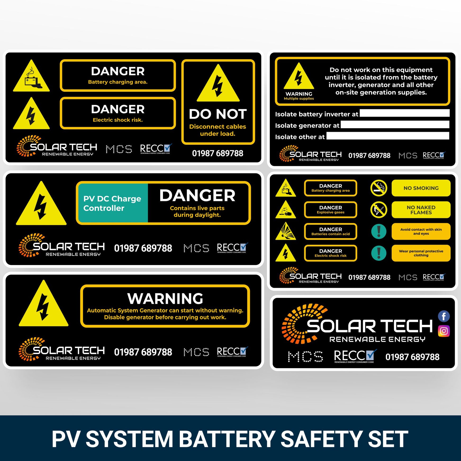 Solar PV System Battery Stickers & Electrical Safety Label Packs ...