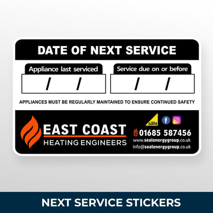 next service due stickers for plumbers and boiler heating engineers