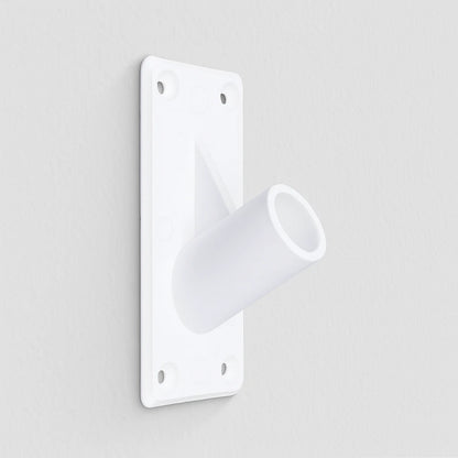 White wall-mounted flag fixture on a gray background
