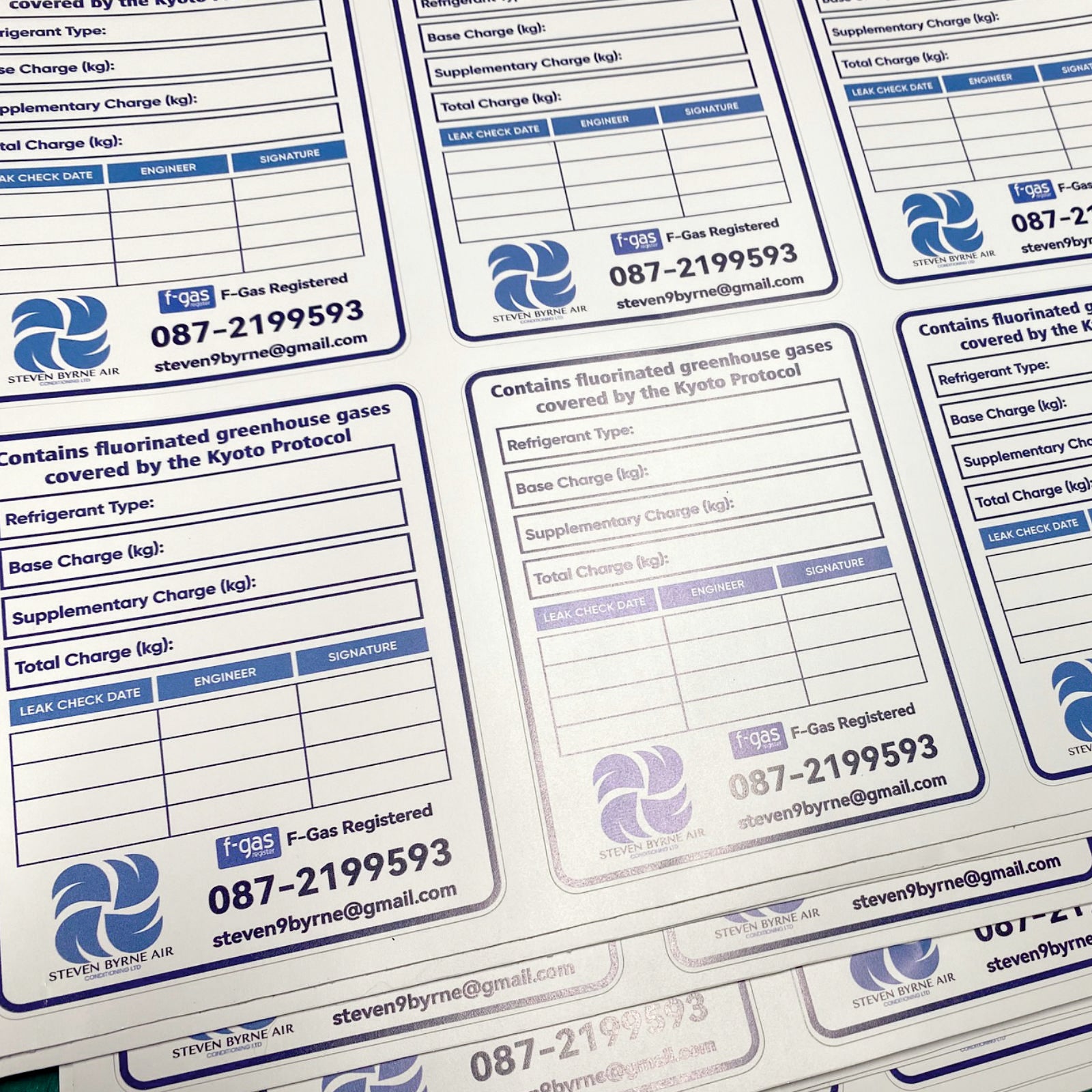 Air conditioning service record label for logging maintenance visits and inspection dates on HVAC systems