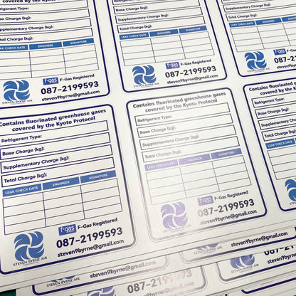 Air conditioning service record label for logging maintenance visits and inspection dates on HVAC systems