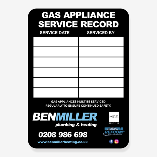 Gas Appliance Maintenance Service Labels – durable service record stickers for gas safety and compliance