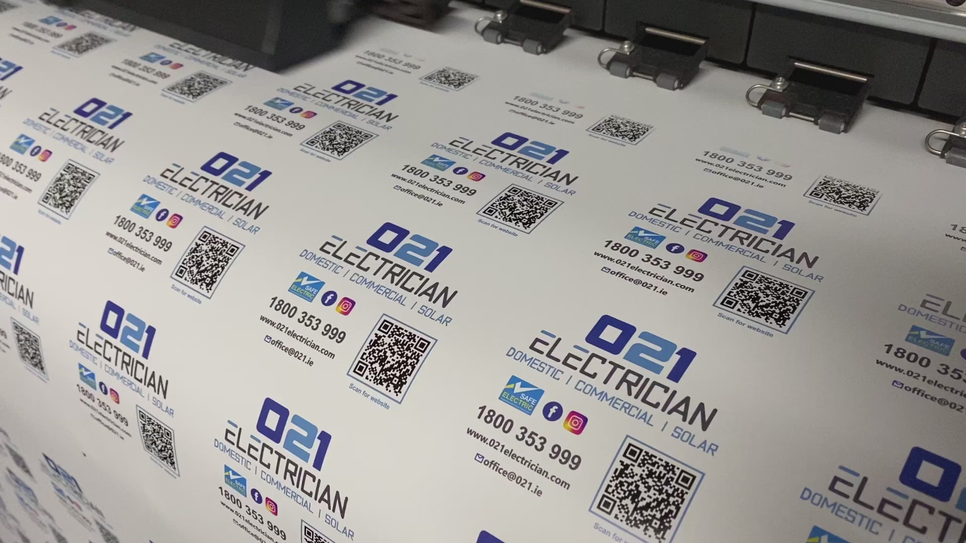 Short product video showing custom business QR code stickers on matt non-rip vinyl, supplied on A4 sheets and demonstrating clear scanability and professional finish for business use.