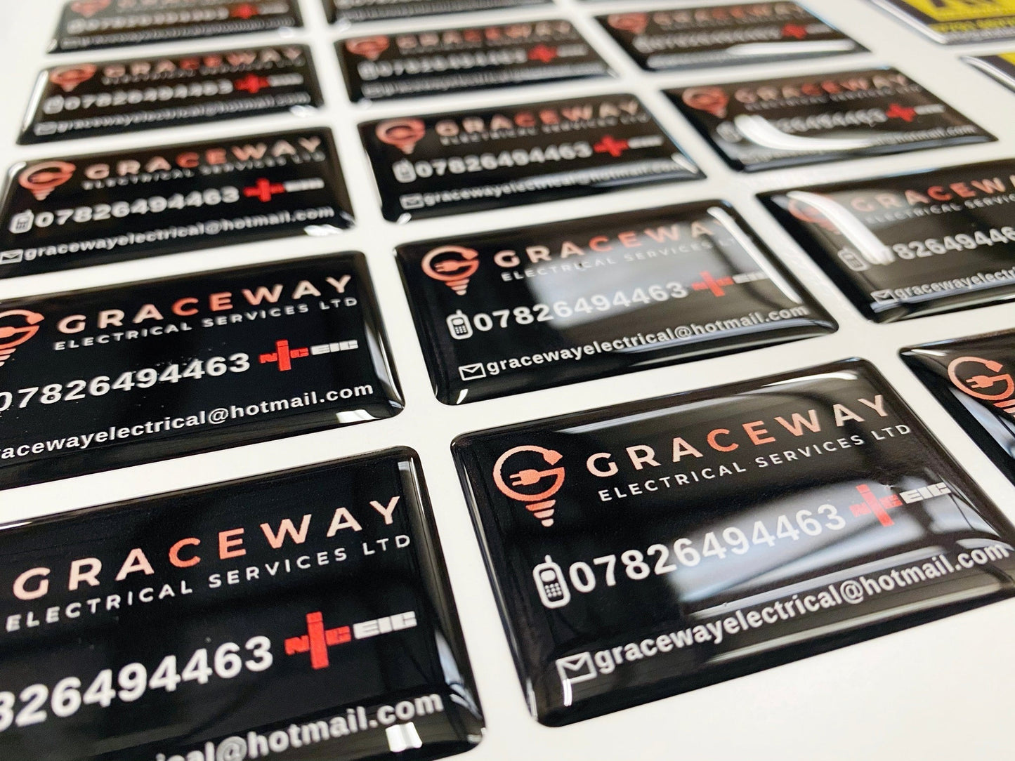 High-tack resin domed stickers – waterproof & durable