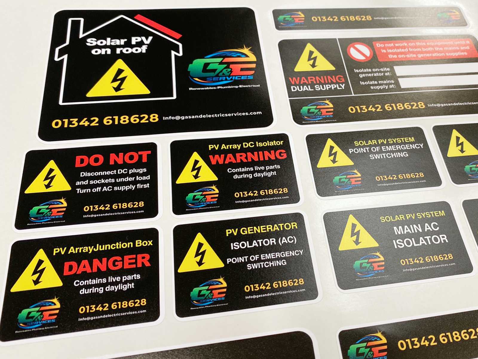matt finished stickers, customised with a business logo and company branding