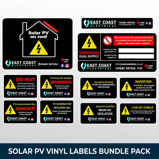 Solar PV Electrician & Renewables Safety Stickers Bundle